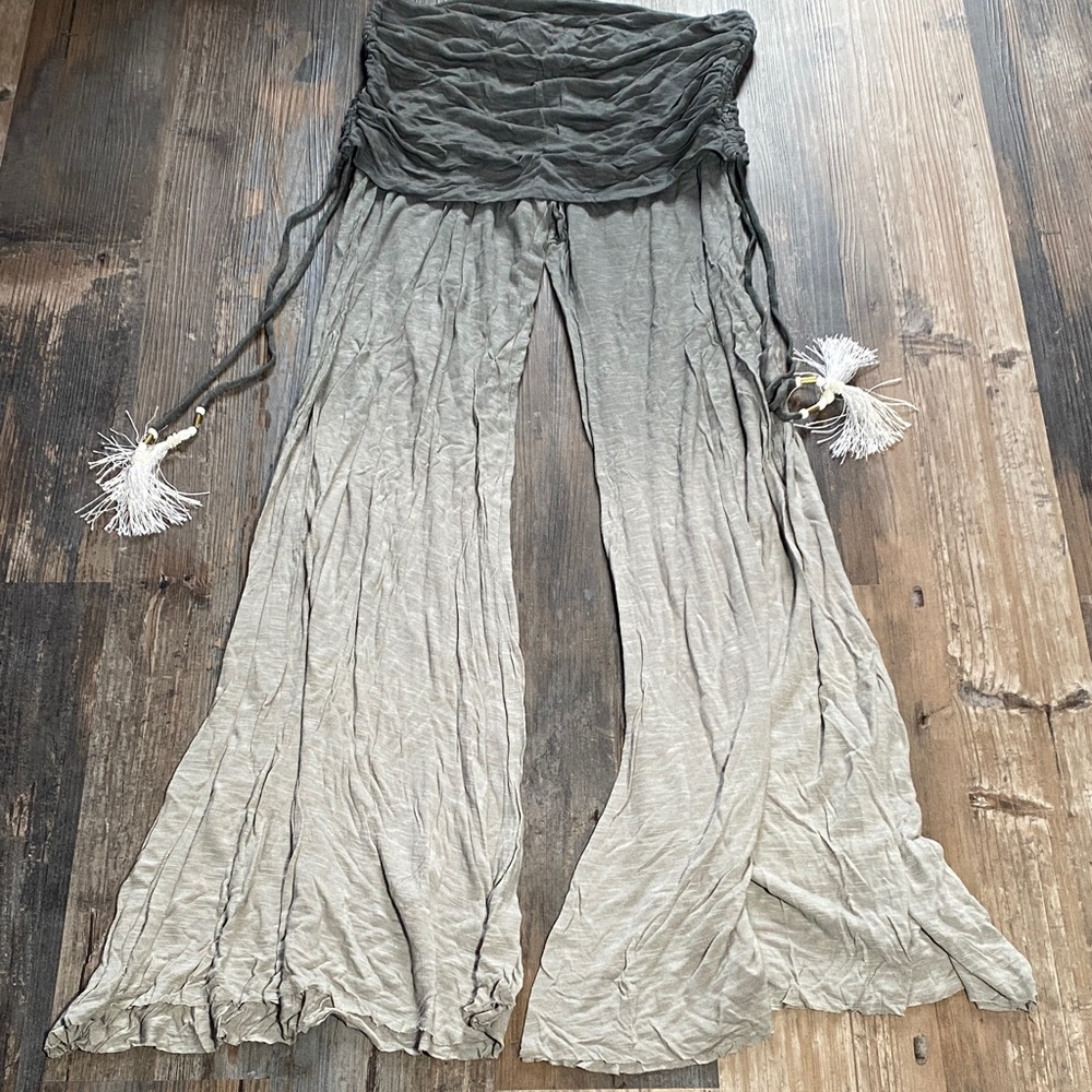 Young Fabulous & Broke Sierra Green Ombré Wide-Leg Pants with rushed top detail